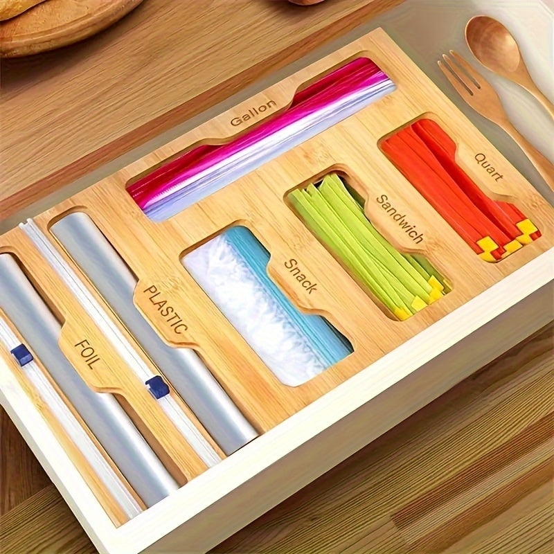 Bamboo Ziplock Bag and Wrap Organizer Set