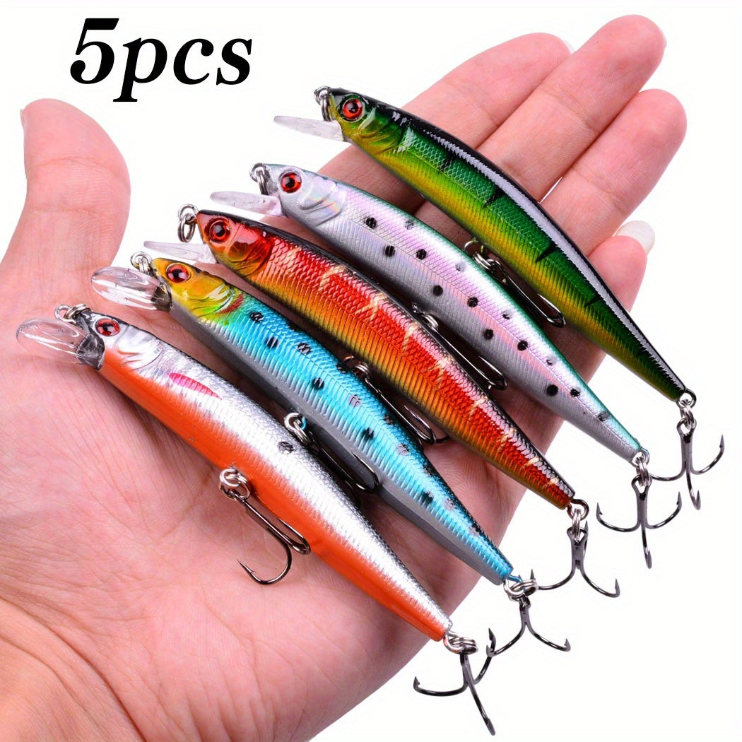 5pcs Minnow Wobblers Lure 3D Eyes Hard Plastic Lures Crankbait Fishing Tackle
