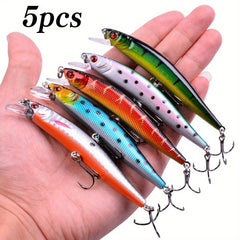 5pcs Minnow Wobblers Lure 3D Eyes Hard Plastic Lures Crankbait Fishing Tackle