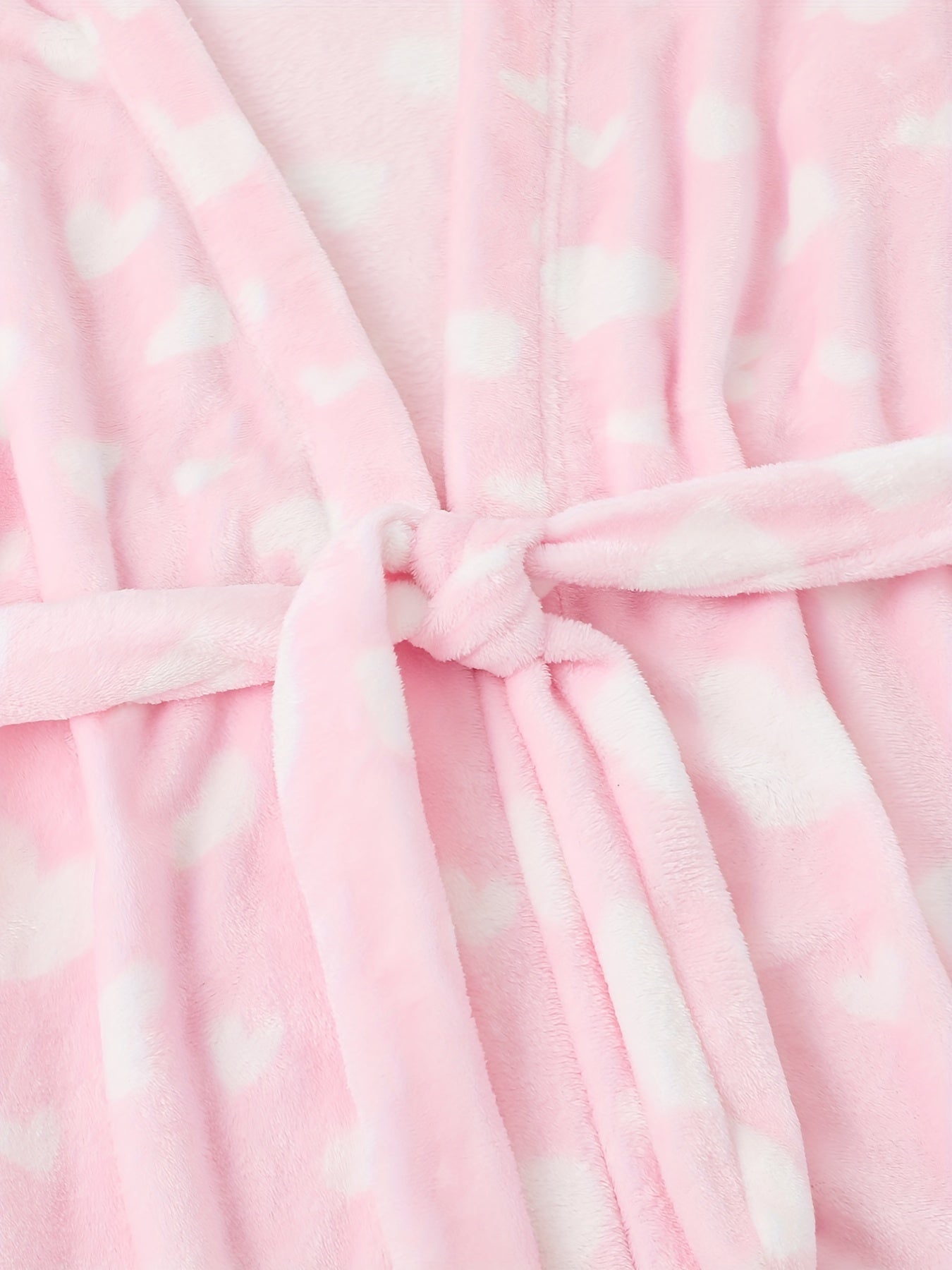  Heart Pattern Flannel Bathrobe Women's Long Sleeve Belted Nightgown