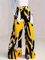  Abstract Print Wide Leg Trousers With Pockets