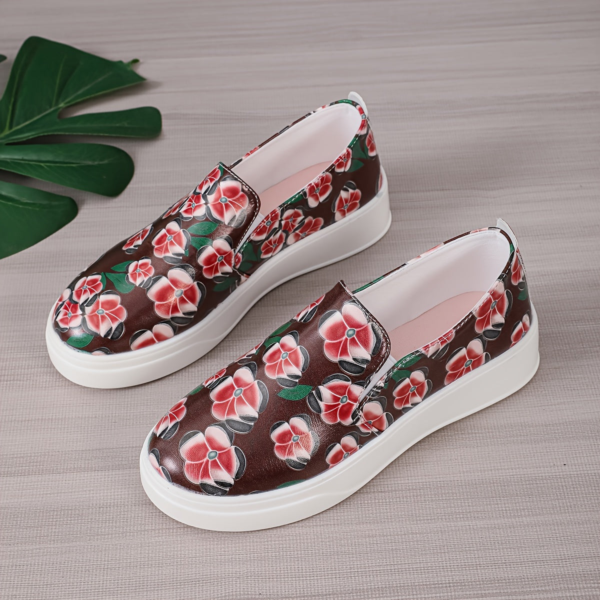 Floral Pattern Slip On Sneakers Lightweight Comfortable Shoes