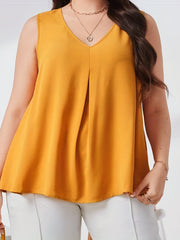  Solid V Neck Pleated Tank Top