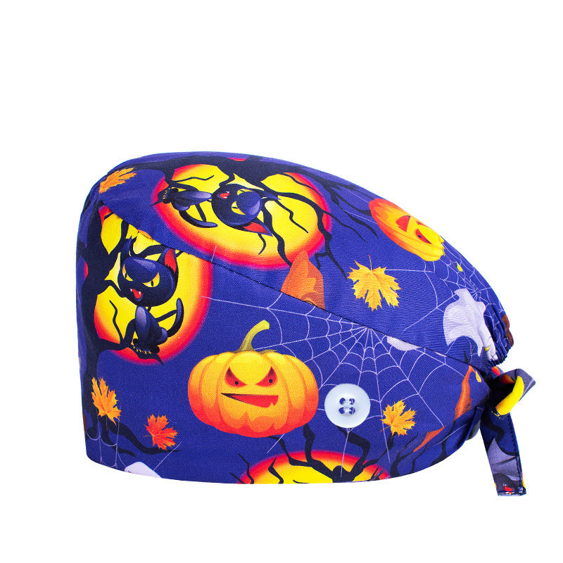 Cartoon Pattern Nurse Hat with Button Adjustable Scrub Cap