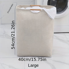 Large Laundry Storage Basket Wooden Handle Foldable Portable Household Organizer
