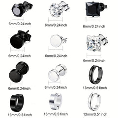 12pairs Steel Ear Studs Unisex Earrings Men Women