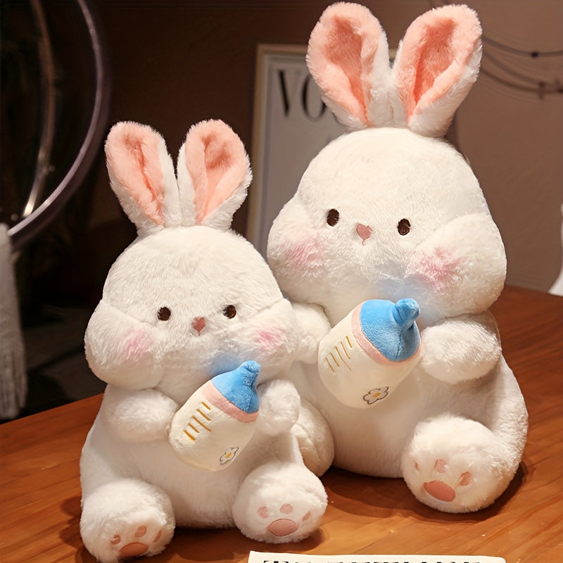 Rabbit Plush Toy with Pink Ears & Bottle - Home Decor for Halloween