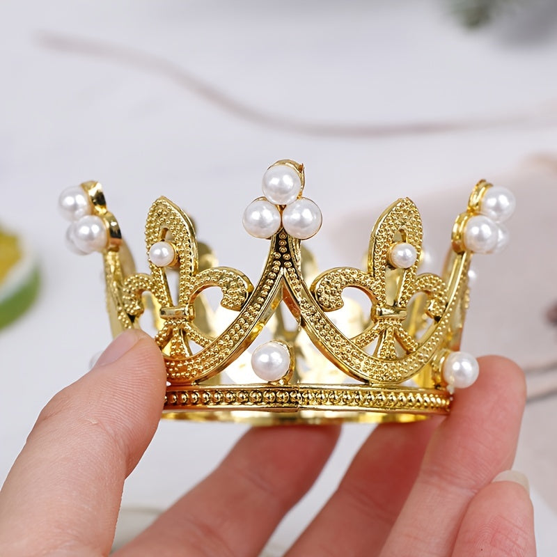 Mini Crown Princess Topper Crystal Pearl Hair Ornaments for Wedding
