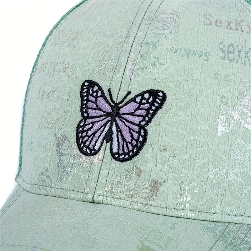 Butterfly Embroidery Trucker Hat Hot Stamping Dad Hat Adjustable