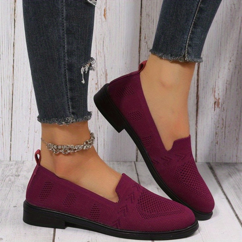 Women's Knitted Flat Shoes Soft Sole Slip On Casual Walking Shoes