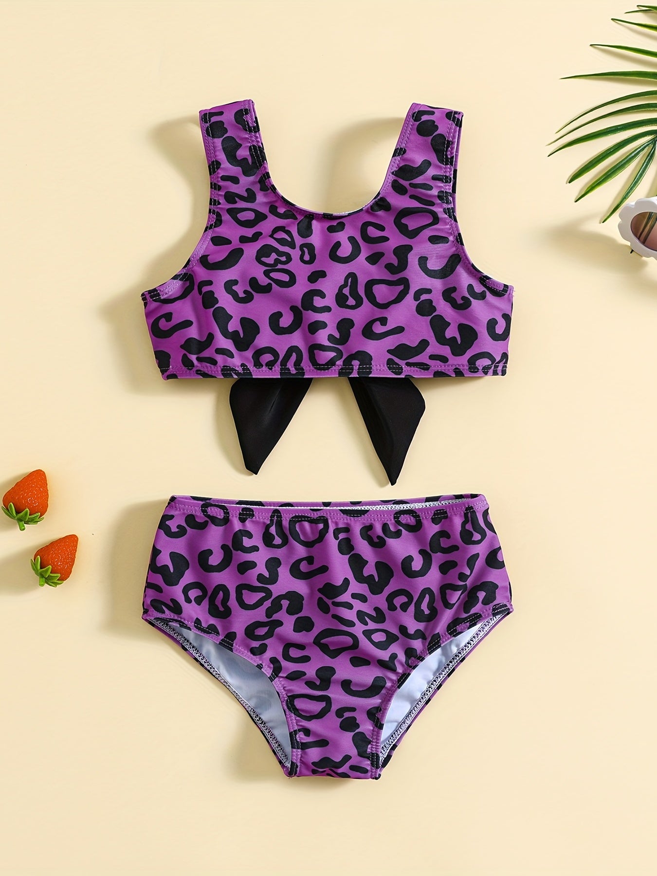 2pcs Leopard Print Top & Shorts Bikini Tankini Swimsuit Set