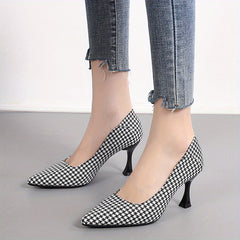 Women's Houndstooth Stiletto Heels Pointed Toe Dress Pumps
