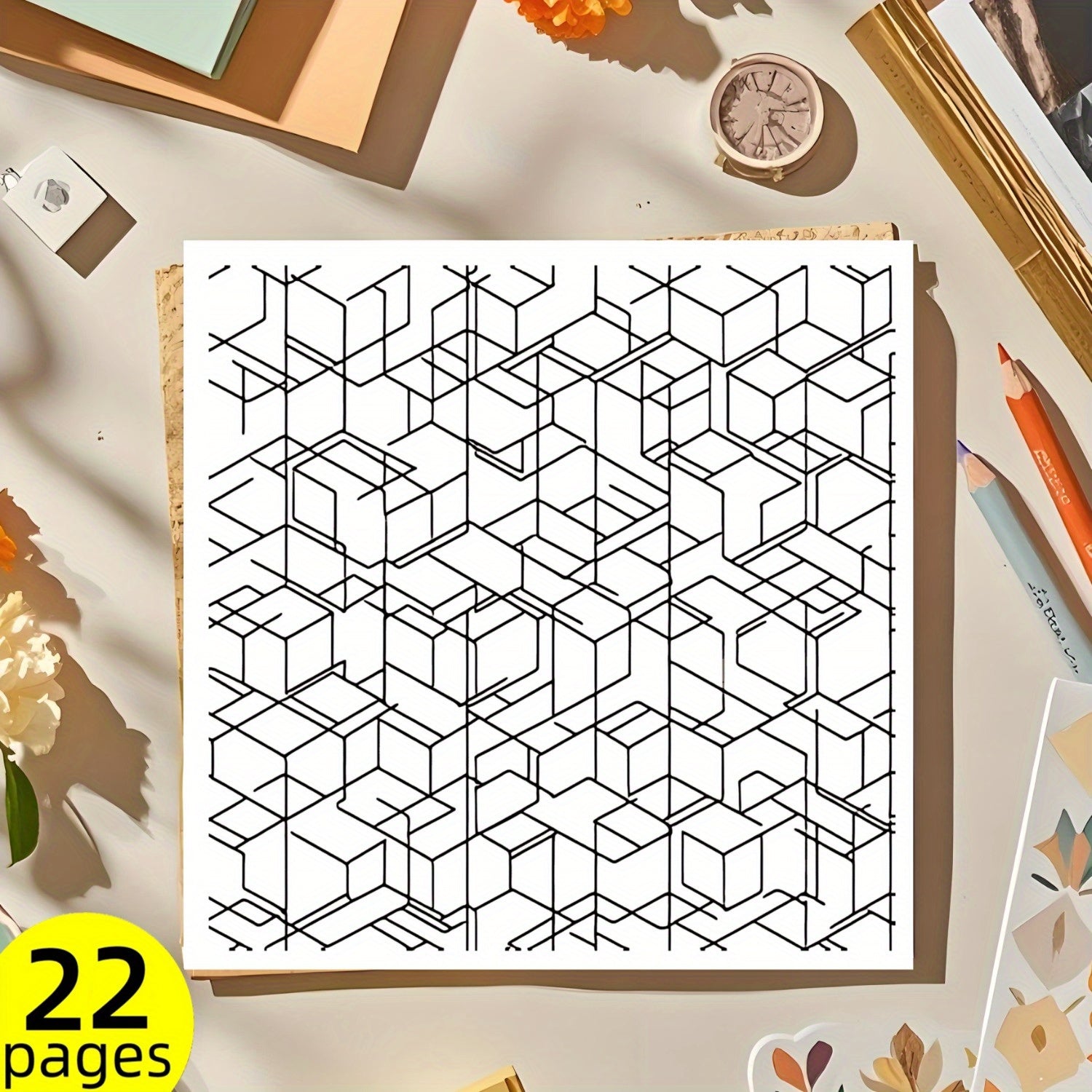 Geometric Shadows Coloring Book with Hidden Pigments