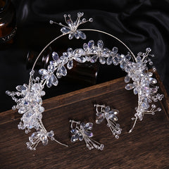 Crystal Flower Headband Earring Set Wedding Hair Accessories
