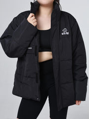 Women's Letter Print Puffer Jacket Windproof Down Winter Coat