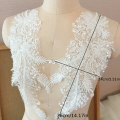 2pcs Flower Beaded Lace Rhinestone Applique Patches for Wedding Dresses