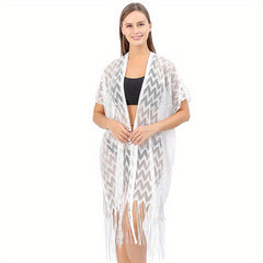 Geometric Tassel Shawl Solid Wraps Scarf Thin Cape Bikini Cover Up