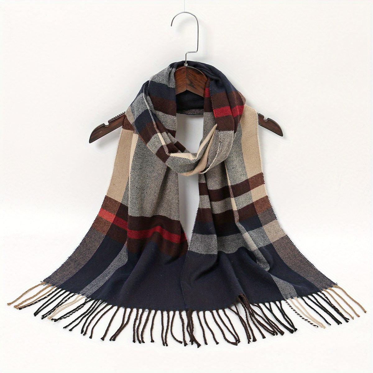 Geometric Plaid Scarf Unisex Warm Sunscreen Scarf Windproof Fringed Shawl