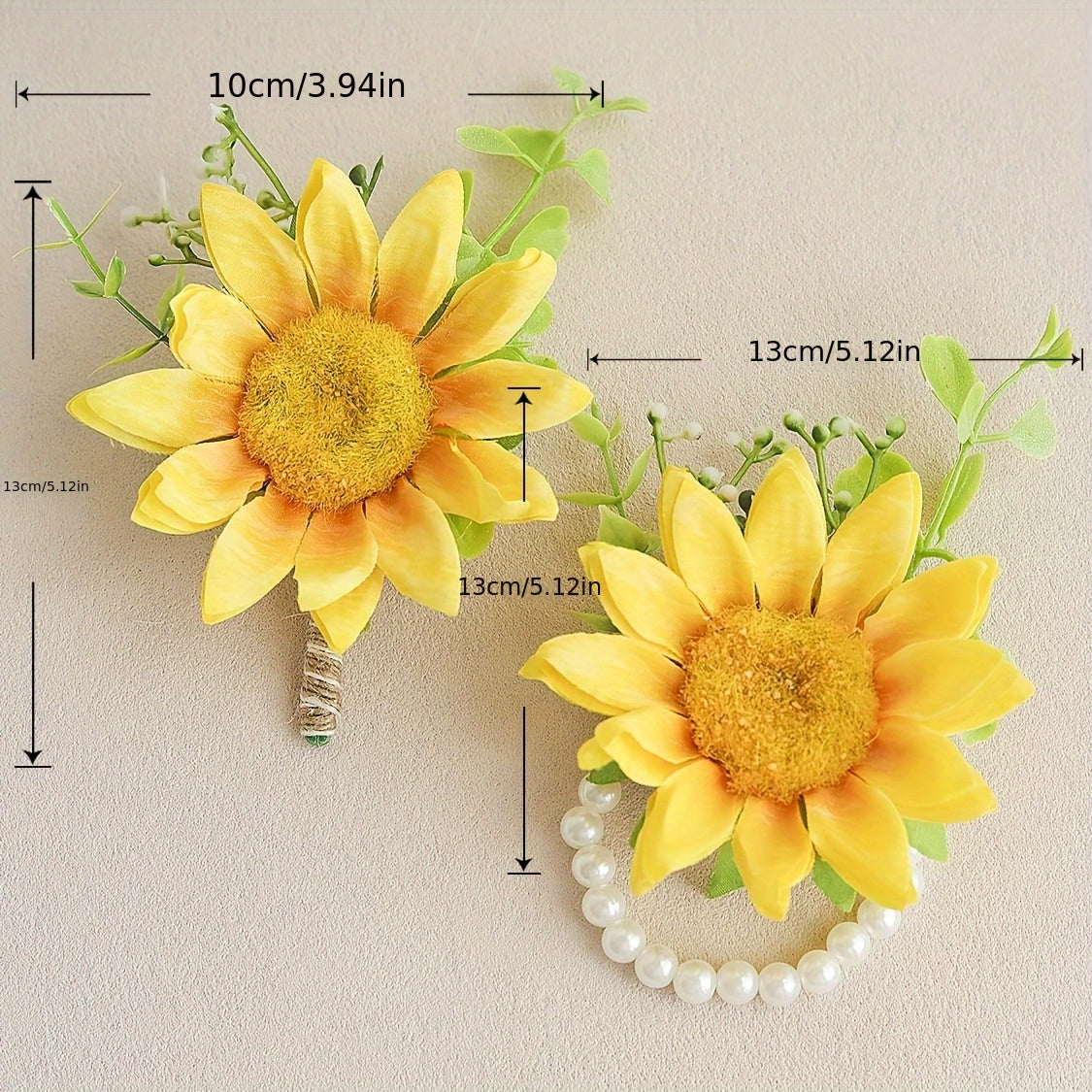 2pcs Sunflower Wrist Corsages Men's Boutonnieres Wedding Dance Party
