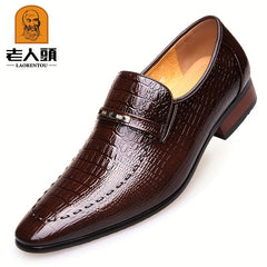 LAORENTOU Men's Crocodile Pattern Slip On Dress Shoes Non Slip Formal Shoes