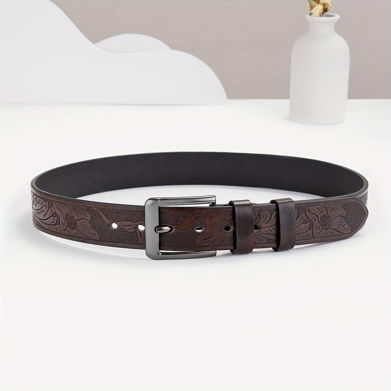 Embossed Leather Belt Waistband Retro Casual Belt For Men