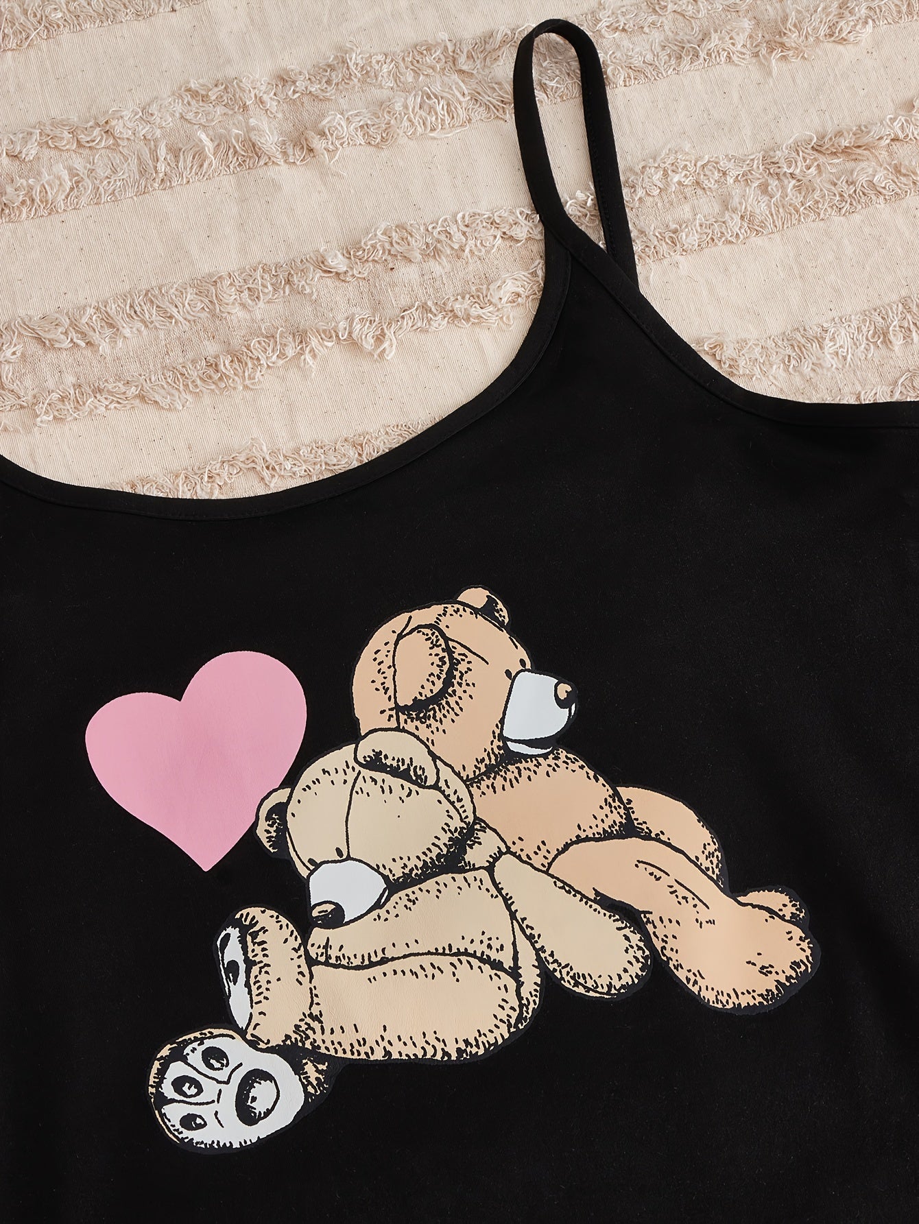 Bear Print Pajama Set Cami Top & Shorts & Pants