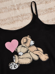 Bear Print Pajama Set Cami Top & Shorts & Pants