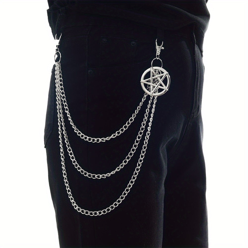 Pentagram Keychain Punk Biker Chain Gothic Rock Accessory