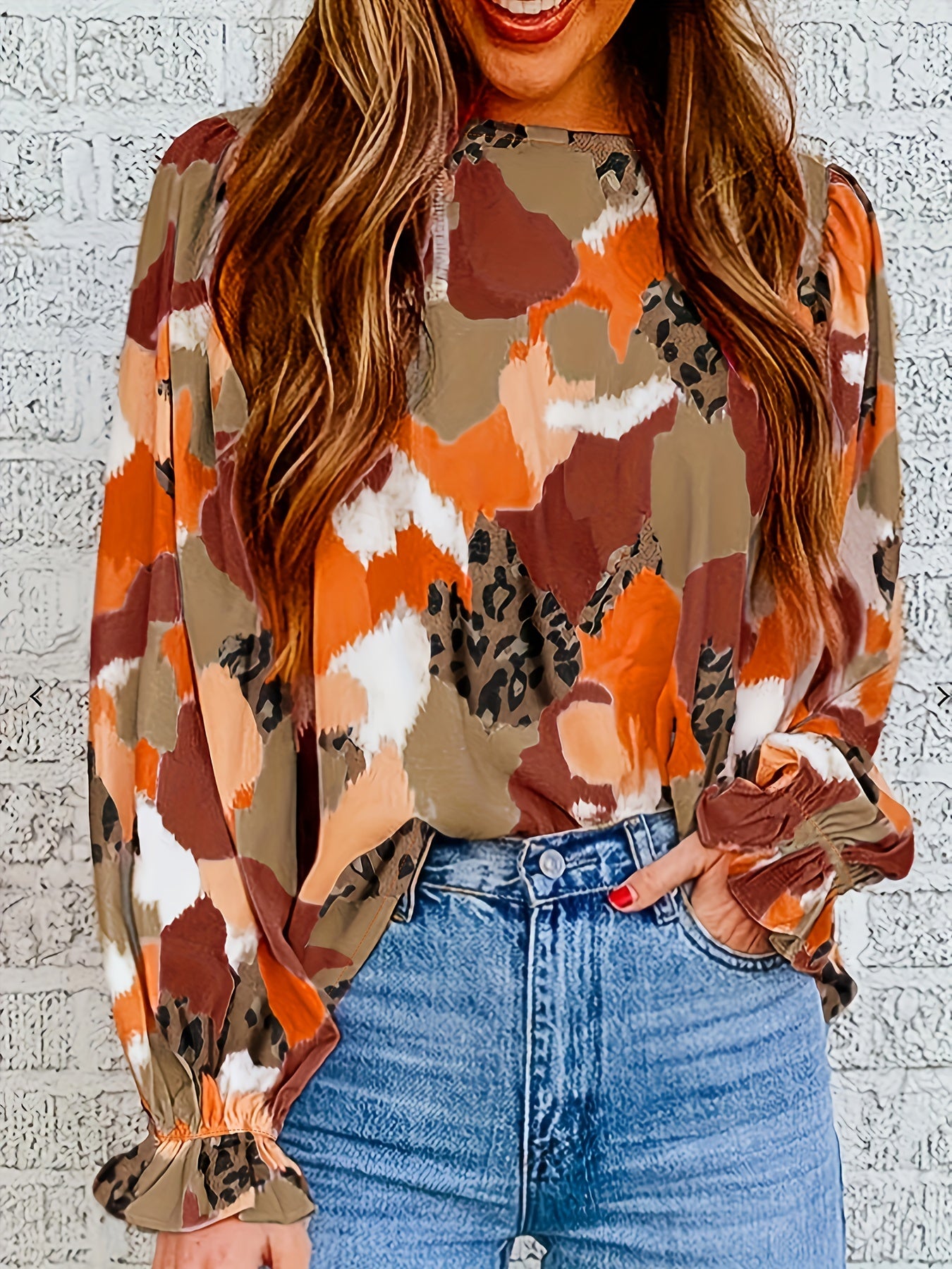 Colorblock Leopard Print Blouse