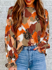 Colorblock Leopard Print Blouse