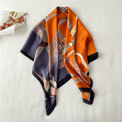 Colorful Leaves Satin Print Square Scarf for Women