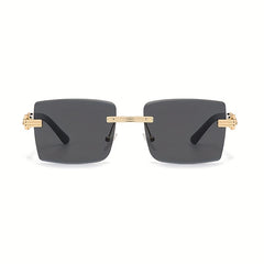 Men's Frameless Rectangular Sunglasses Retro PC Glasses
