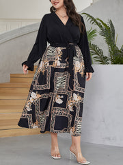  Colorblock Maxi Dress with Flounce Sleeves