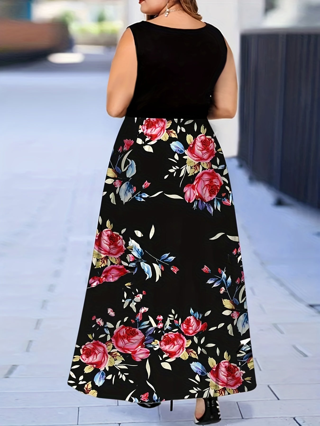 Colorblock Ombre Print Round Neck Tank Dress