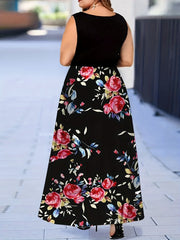  Colorblock Ombre Print Round Neck Tank Dress