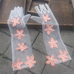 Ivory Wedding Gloves with 3D Orange Petal Embellishments