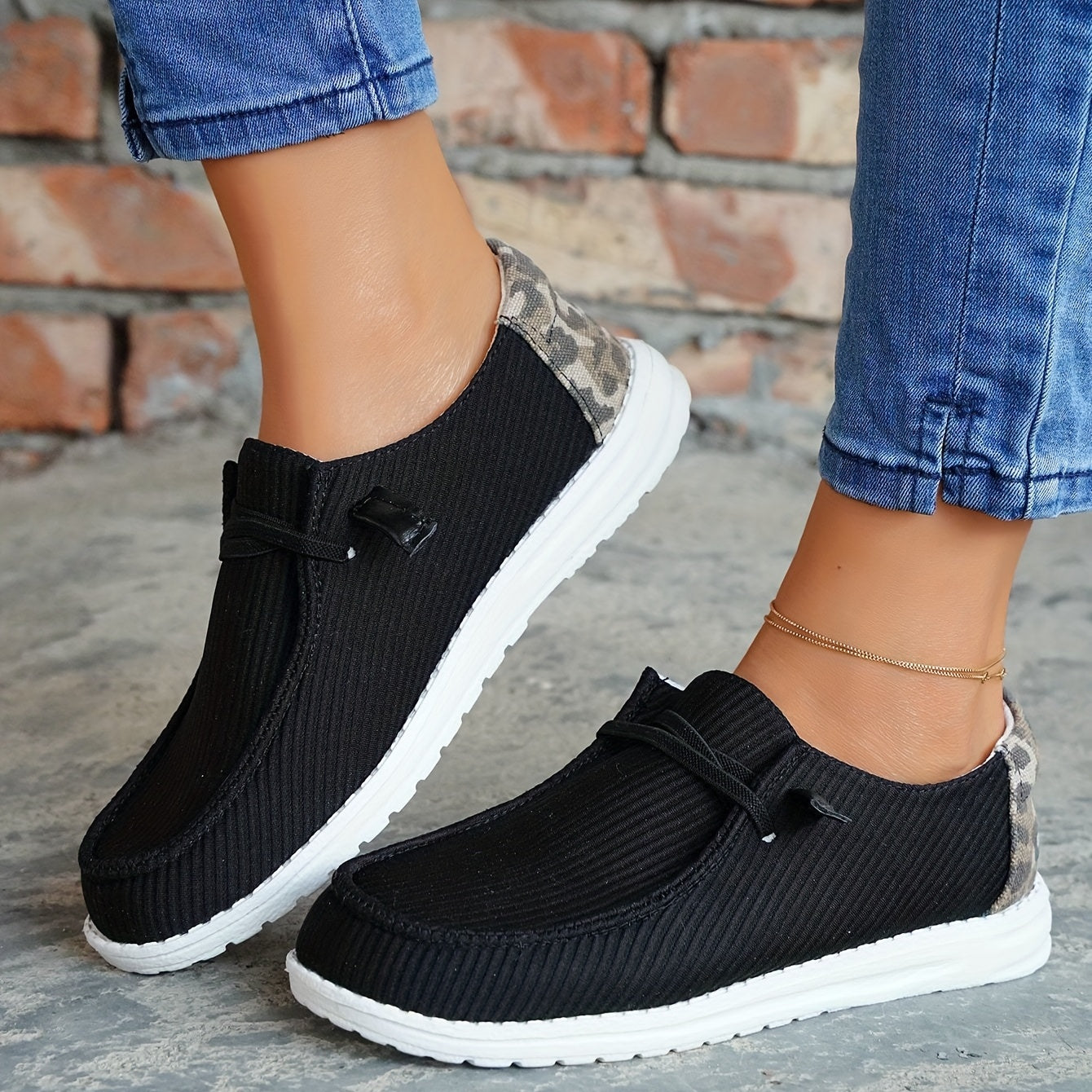 Leopard Print Lace-Up Flats Outdoor Low Top Shoes