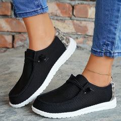 Leopard Print Lace-Up Flats Outdoor Low Top Shoes