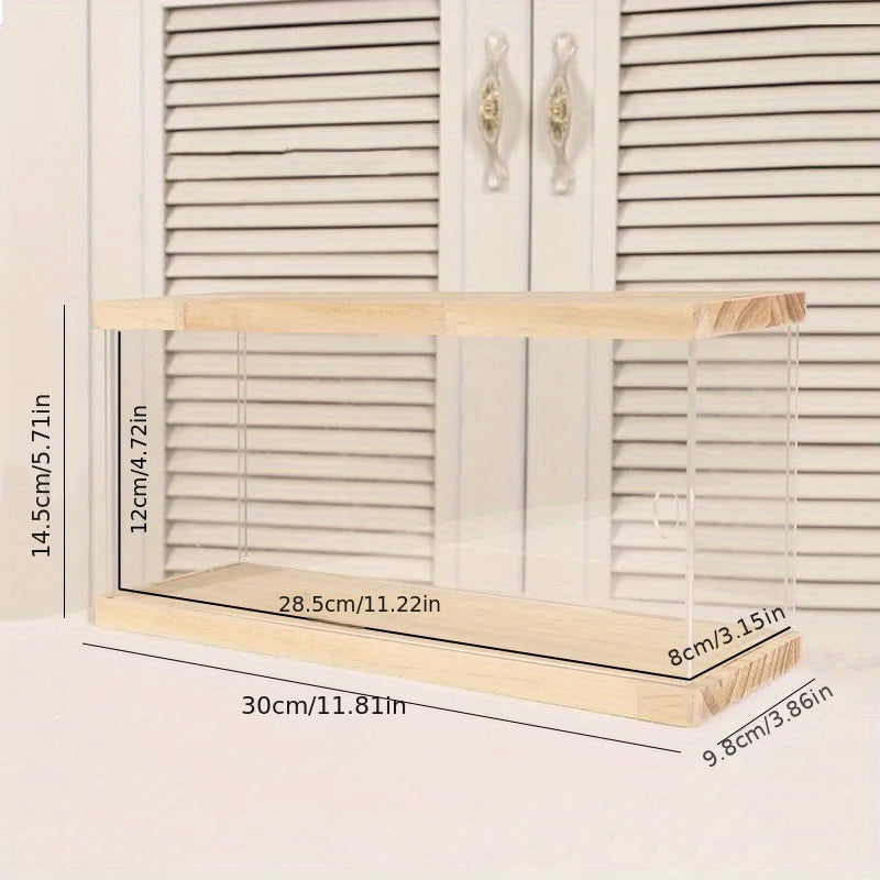 1pc Solid Wood & Acrylic Display Box Clear Dustproof Model Organizer