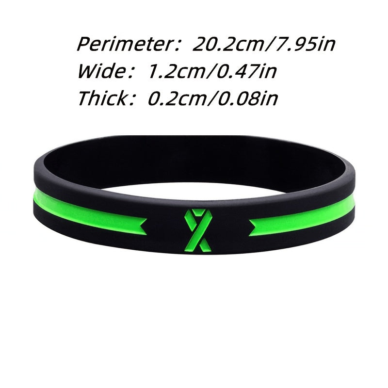 Green Awareness Ribbon Thin Line Rubber Bracelet Silicone Wristband