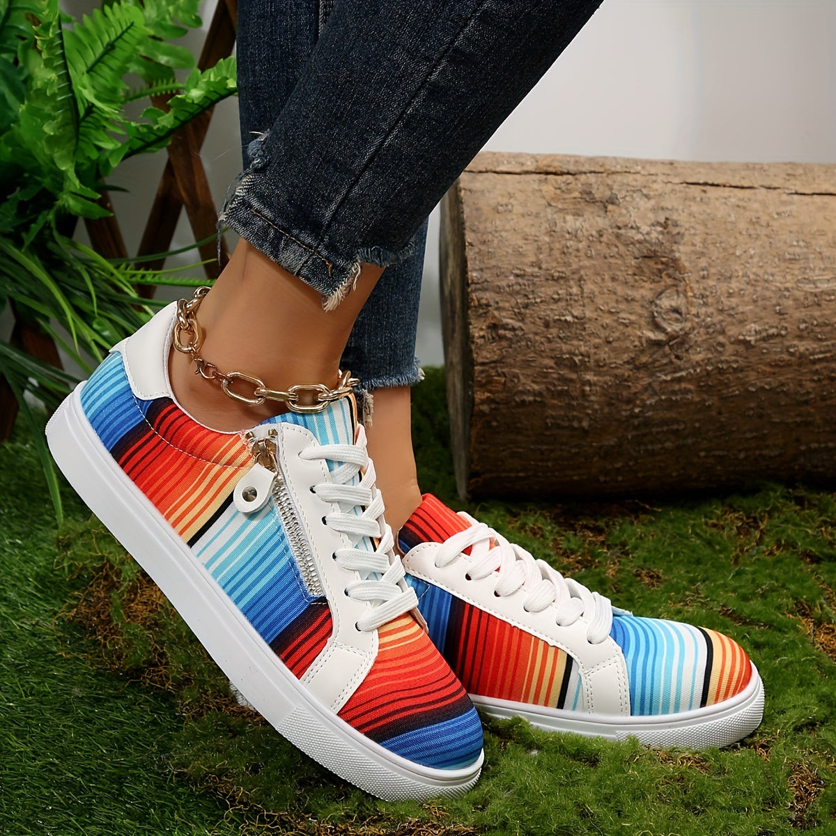 Colorful Striped Sneakers Low Top Canvas Shoes
