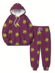 Flower Print Men's Casual Hoodie & Sweatpants Set
