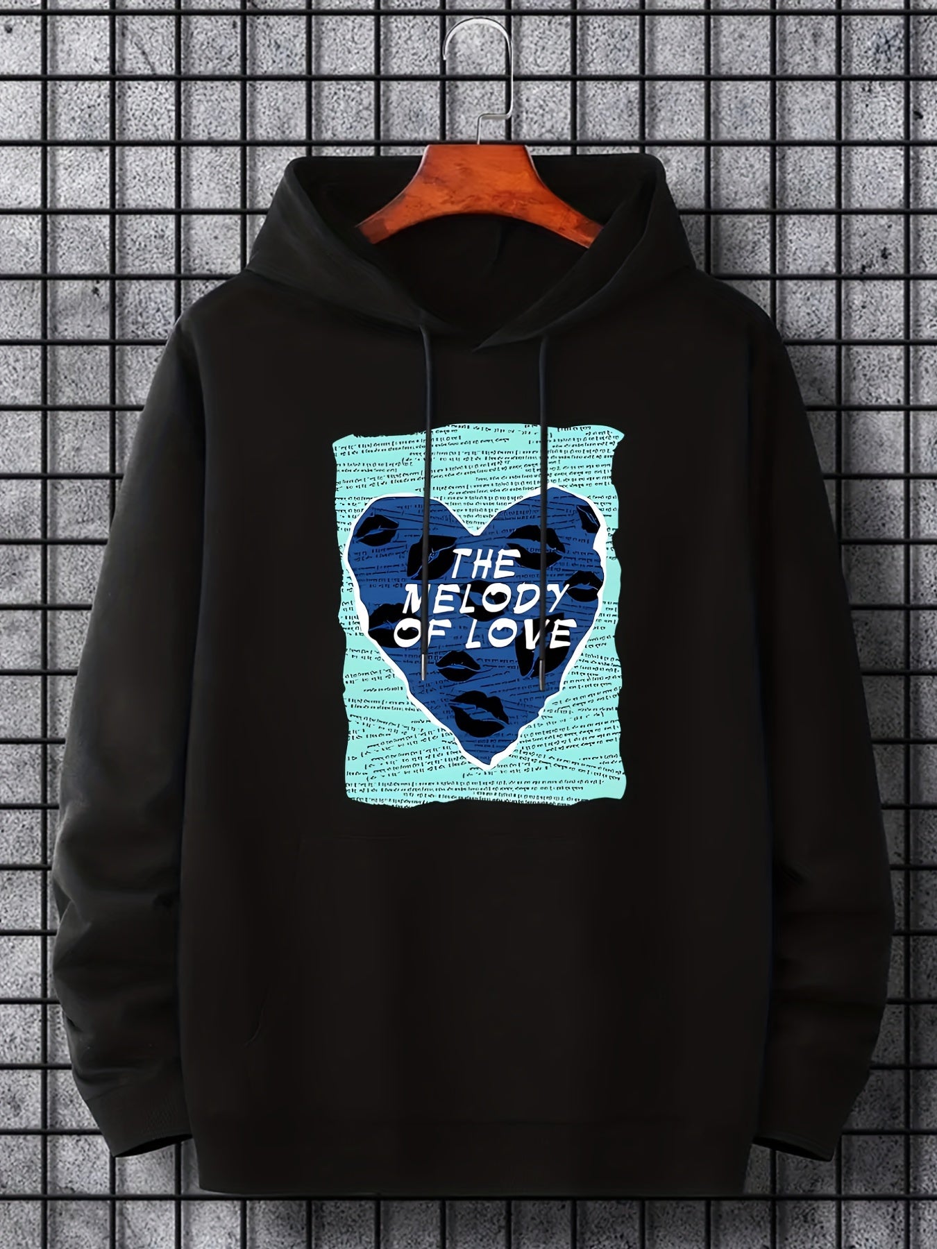 Love & Heart Print Hoodie Men's Casual Pullover
