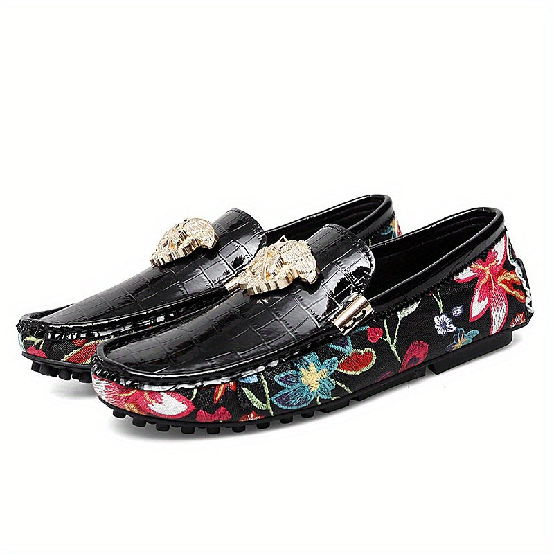 Men's Floral Print Slip On Loafers Casual Dress Shoes
