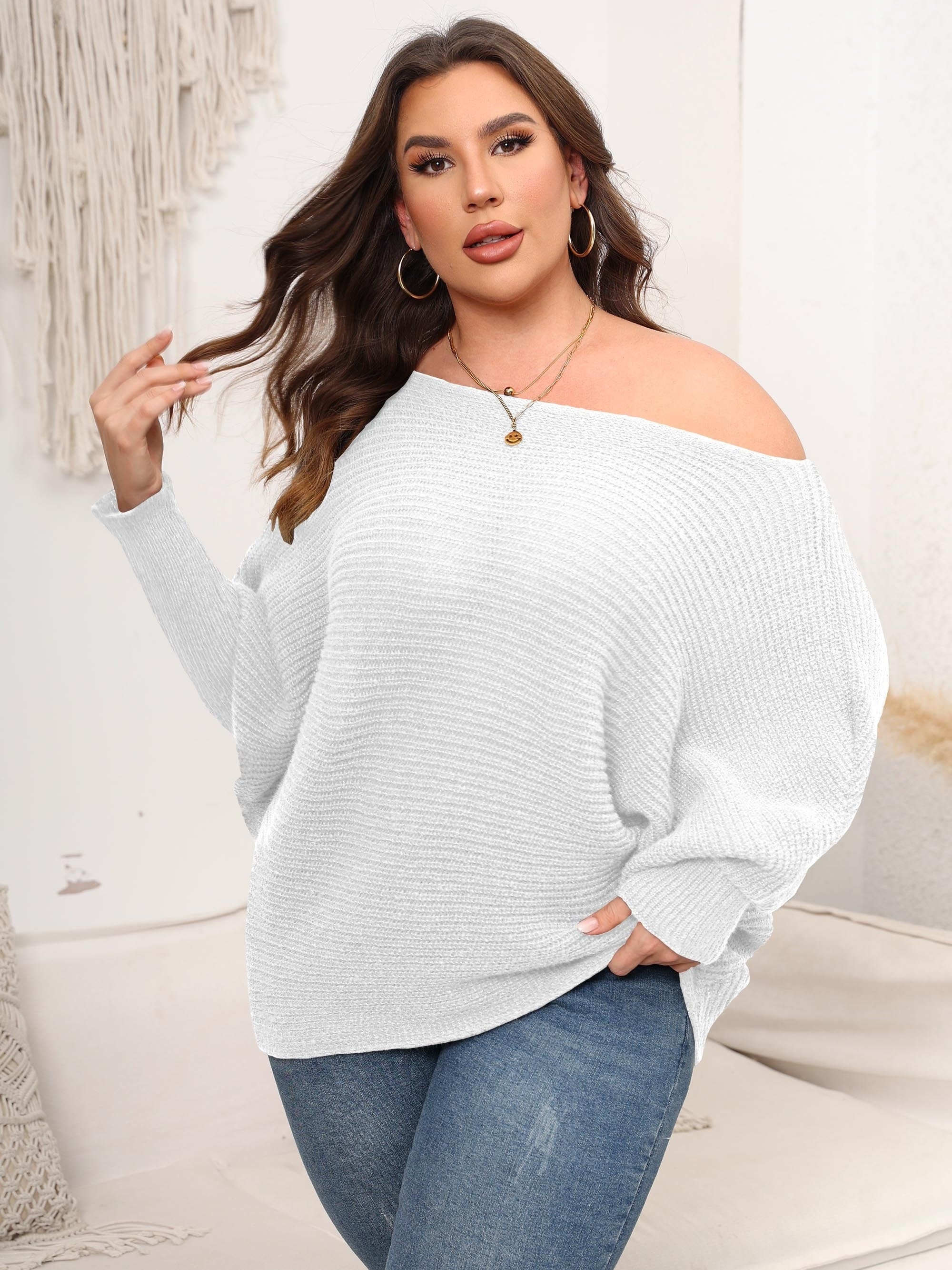  Casual Sweater Women's Solid Bat Sleeve Jumper