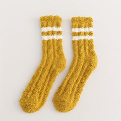 3 Pairs Striped Fuzzy Socks Comfy & Warm Mid Tube Women's Stockings