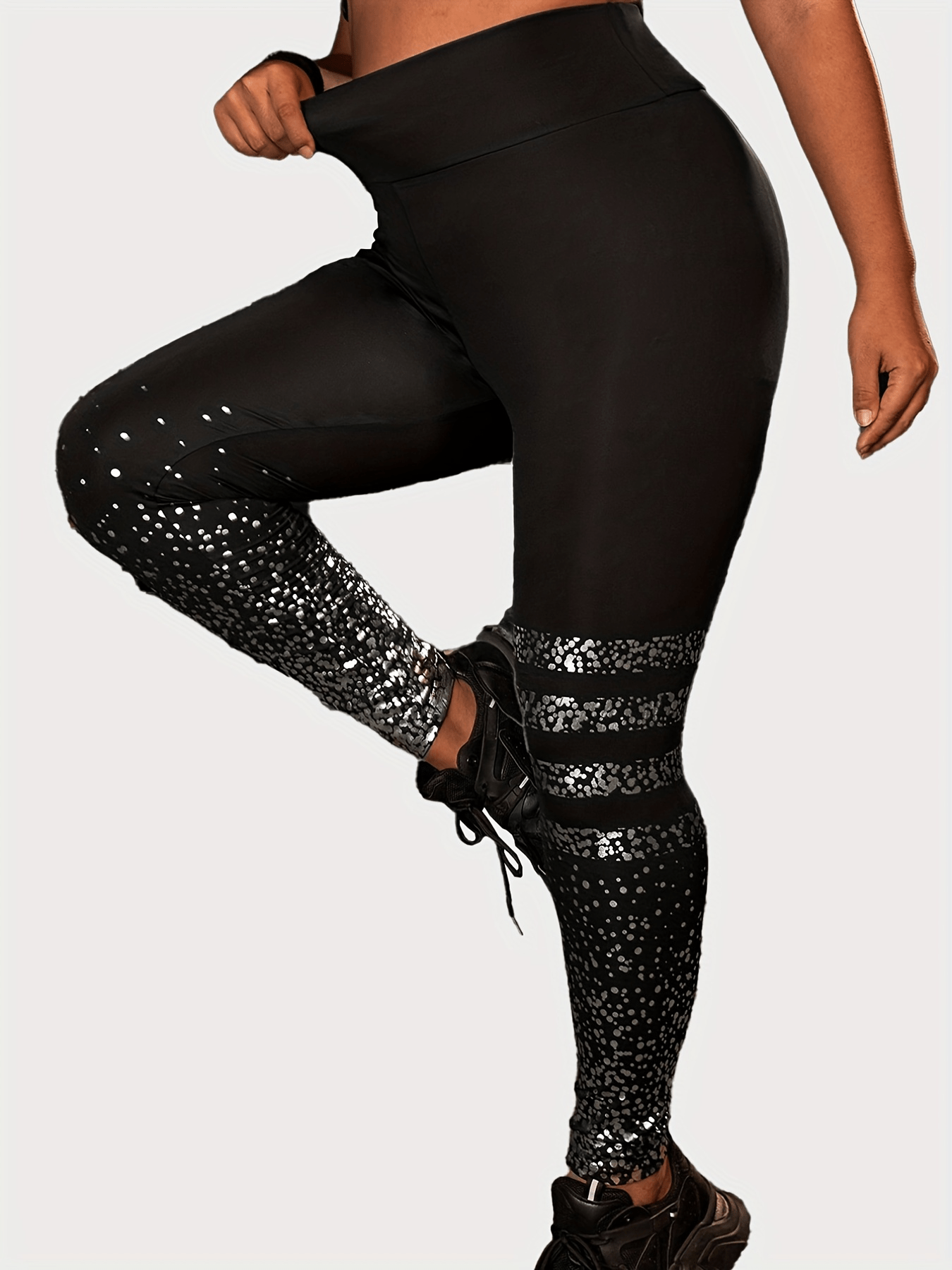  Polka Dot Print Wide Waistband Fitness Leggings