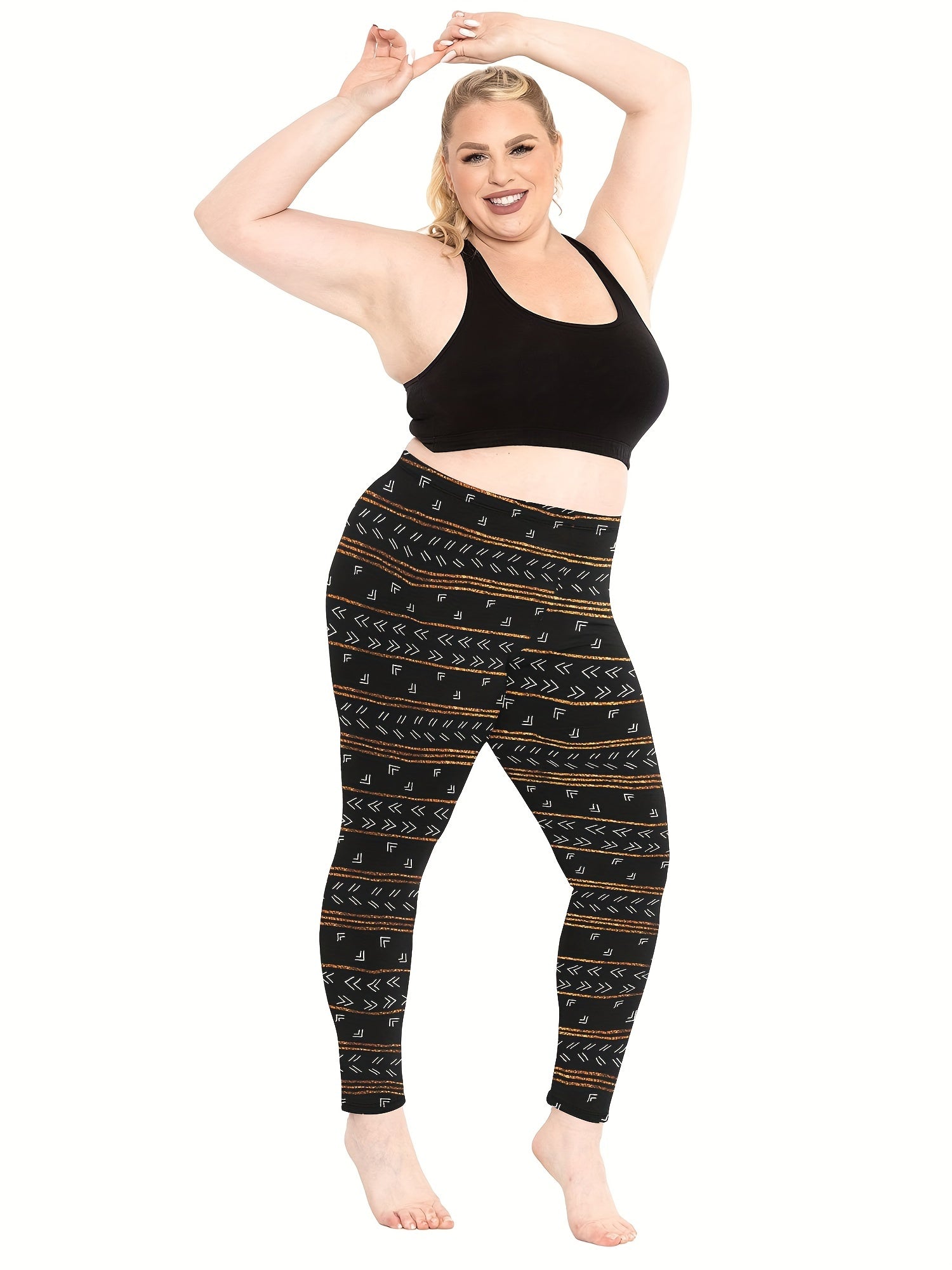  Sporty Leggings Women's Plus Stripe & Geometric Print Leggings