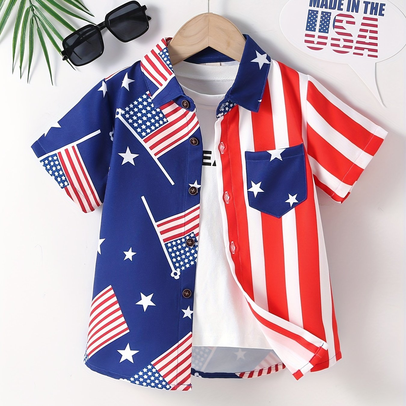 American Independence Flag Graphic Boys Top Shirt Summer Casual Short Sleeve