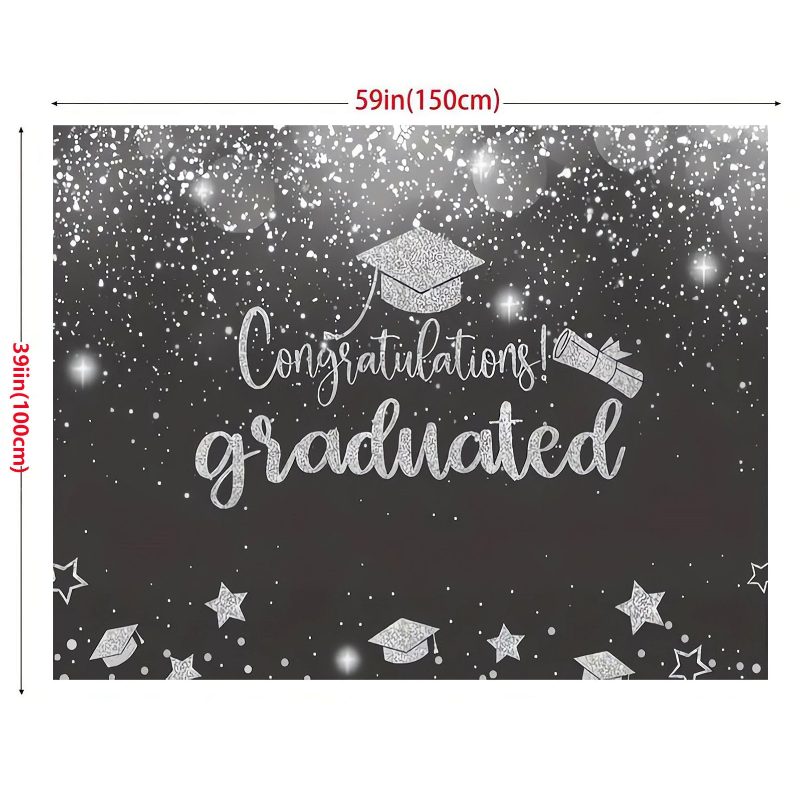 Silver Glitter Graduation Party Backdrop Photo Booth Prop